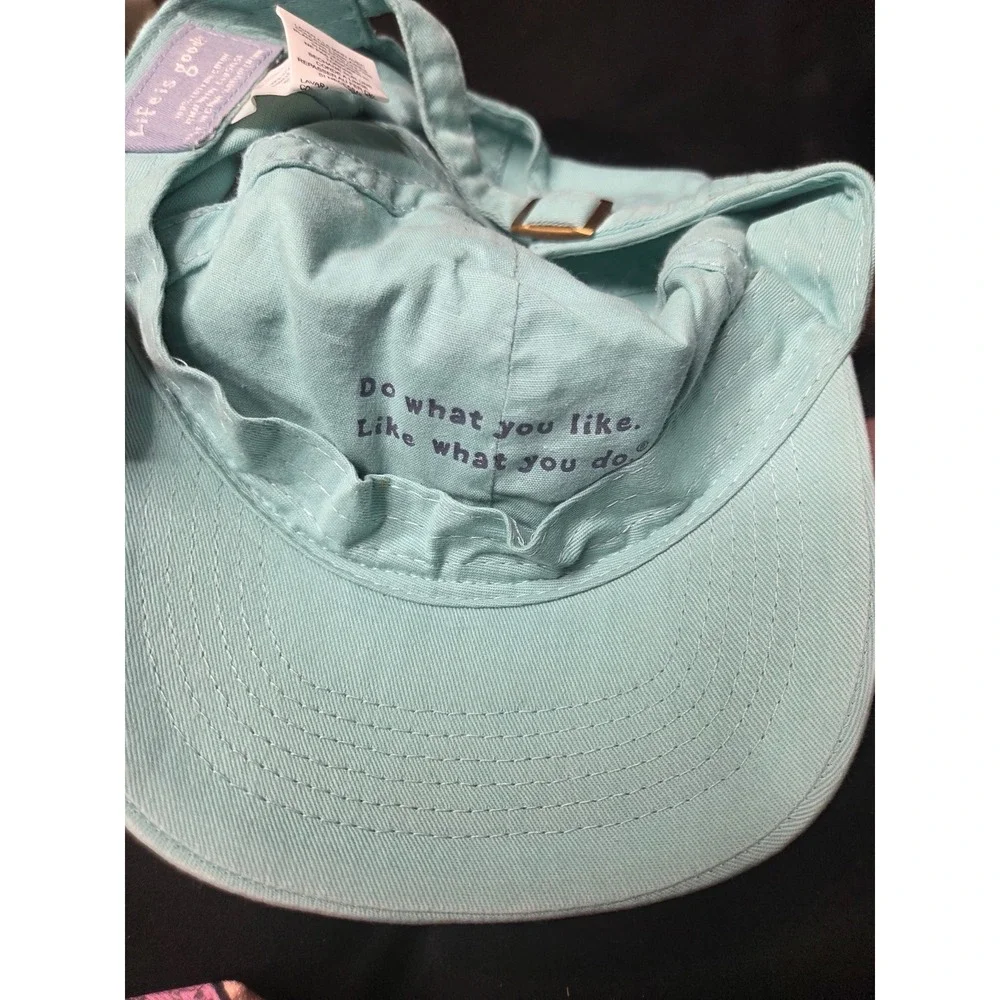 Life is Good Jackie Skiing Baseball Hat Aqua Blue Seafoam Green Cotton Adjustabl